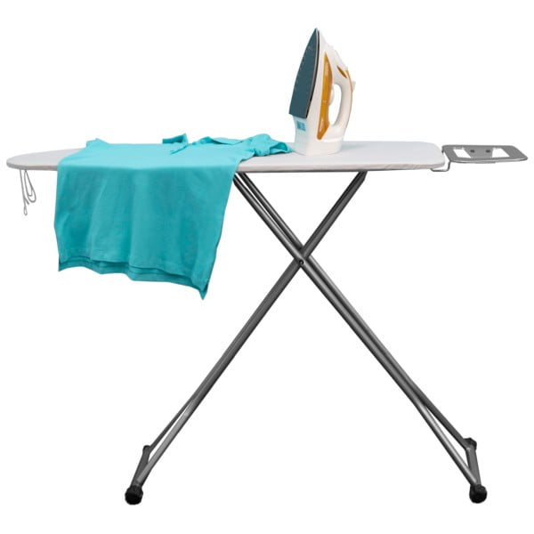Adjustable Free Standing Ironing Board with Iron Rest, Silver