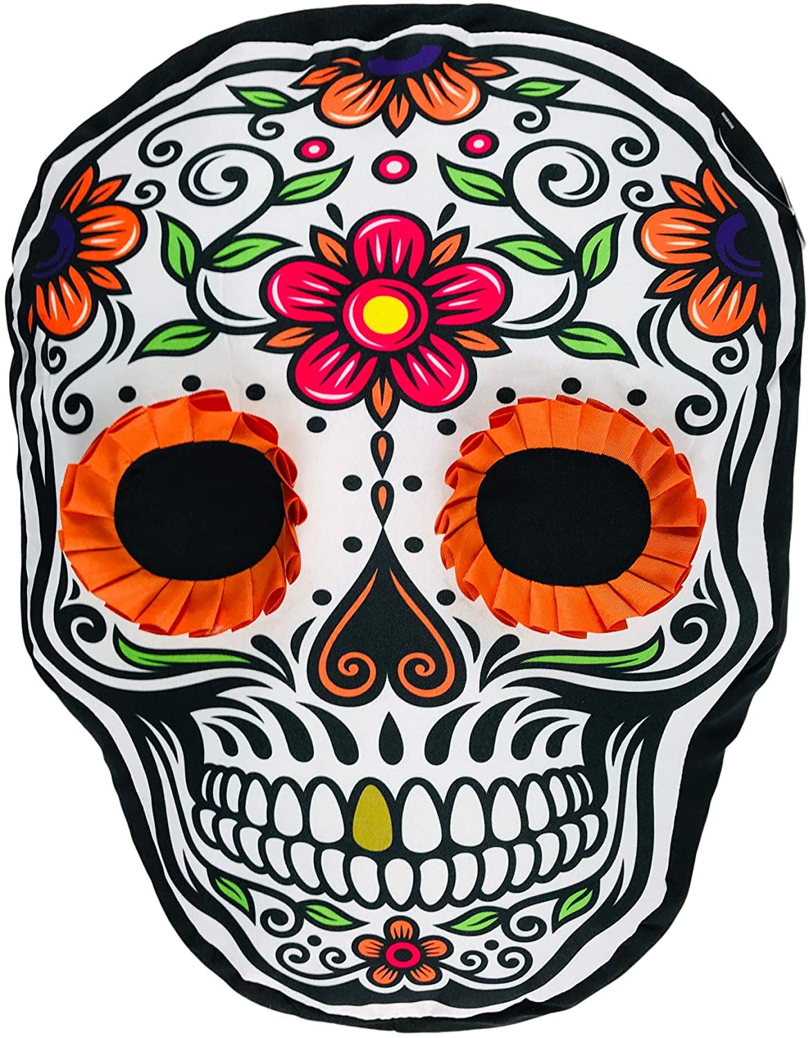 Multicolor 18x18 Sugar Skull Decor Halloween Day Of The Dead Gift Sugar Skull Flowers Guitar Dia De Muertos Mexican Halloween Throw Pillow 