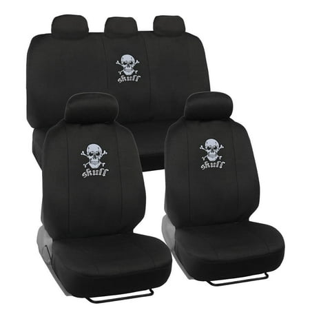 Skull Back Cover - White Grey Skull Low Back Seat Covers Bench Seat Cover