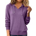 thumbnail image 2 of Wutalume Women's Hooded Knit Sweatshirt Pullover with Drawstring, Loose Casual Long Sleeve Top, Cozy Layer for Outdoor Activities and Lounging,Purple L, 2 of 5