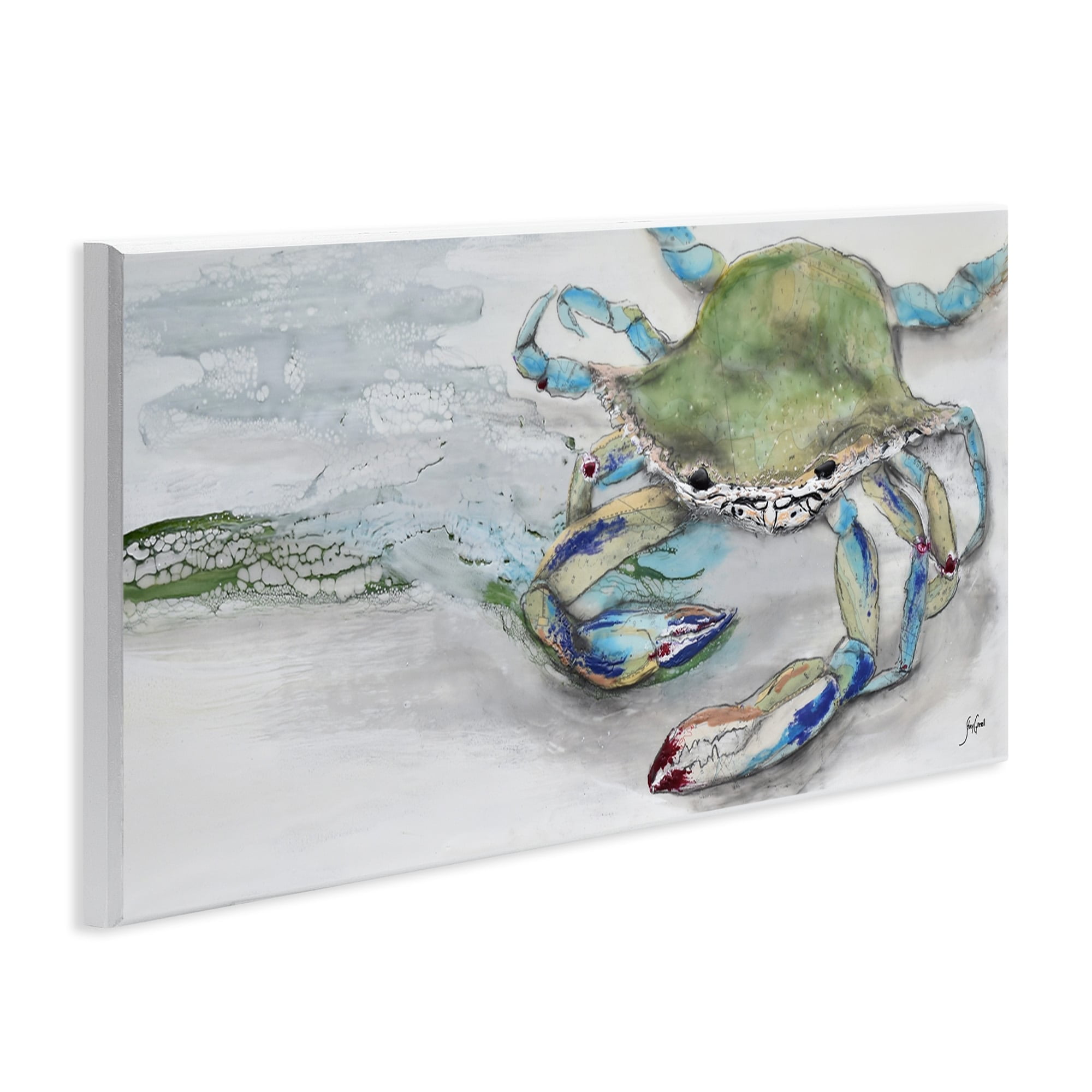 Stupell Industries Vivid Crab Beach Shoreline Nautical Landscape Scene Painting Unframed Art Print Wall Art, Design by Stacy Gresell