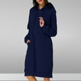 thumbnail image 2 of safuny Women's Knee Length Hoodie Dress Long Sweatshirt Pullover Pocket Solid Color Crew Neck Holiday Long Sleeve Elegant Casual Daily Comfy Trendy Dresses Navy XXL, 2 of 7