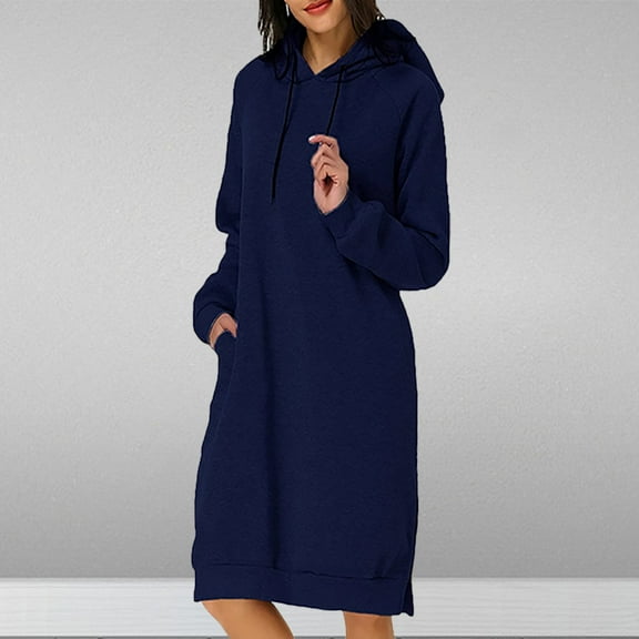 Miqool Oversized Hoodie Dress for Womens Hoodies Pullover Long Sleeve Midi Sweatshirt Dresses Casual Fall Winter Lounge Dress with Pocket