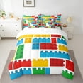thumbnail image 2 of Castle Fairy Colorful Brick 7 Pieces Bedding Comforter Set,Building Blocks Full Bedding Set Lightweight,Construction Game Fitted Sheet Flat Sheet,Microfiber Cartoon Bedroom Decor,Reversible, 2 of 8