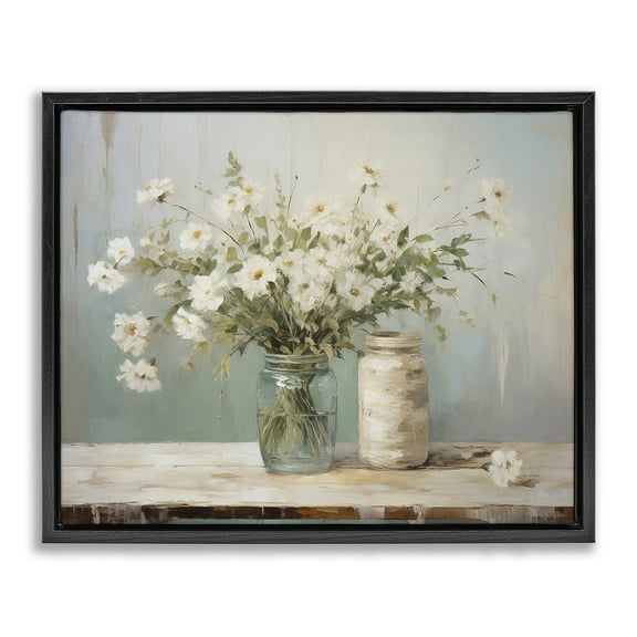 Stupell Industries Traditional Jar Bouquet Botanical & Floral Painting Black Floater Framed Art Print Wall Art, 21 x 17