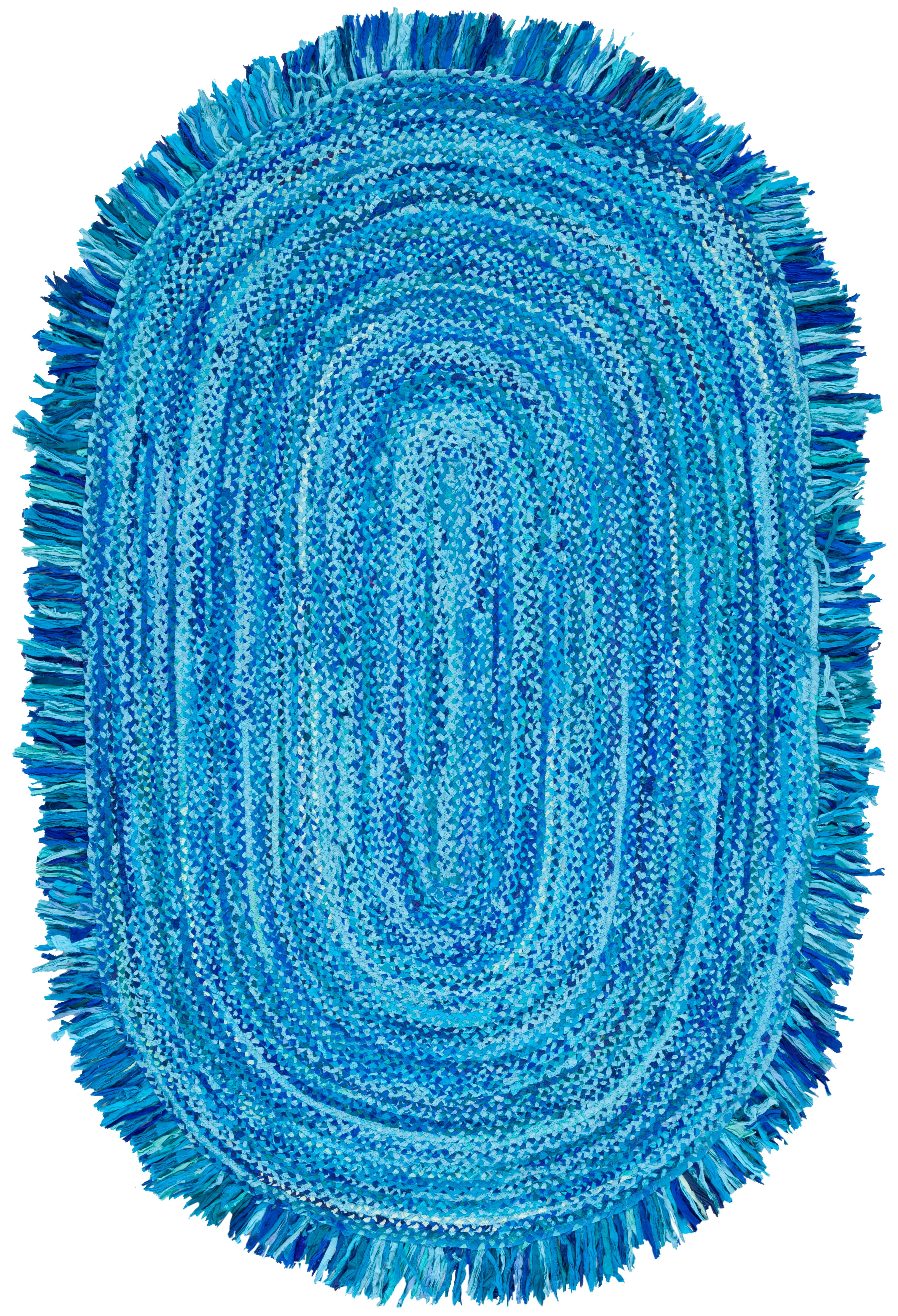 SAFAVIEH Braided Paisley Transitional Cotton Reversible Area Rug, Turquoise, 4' x 6' Oval