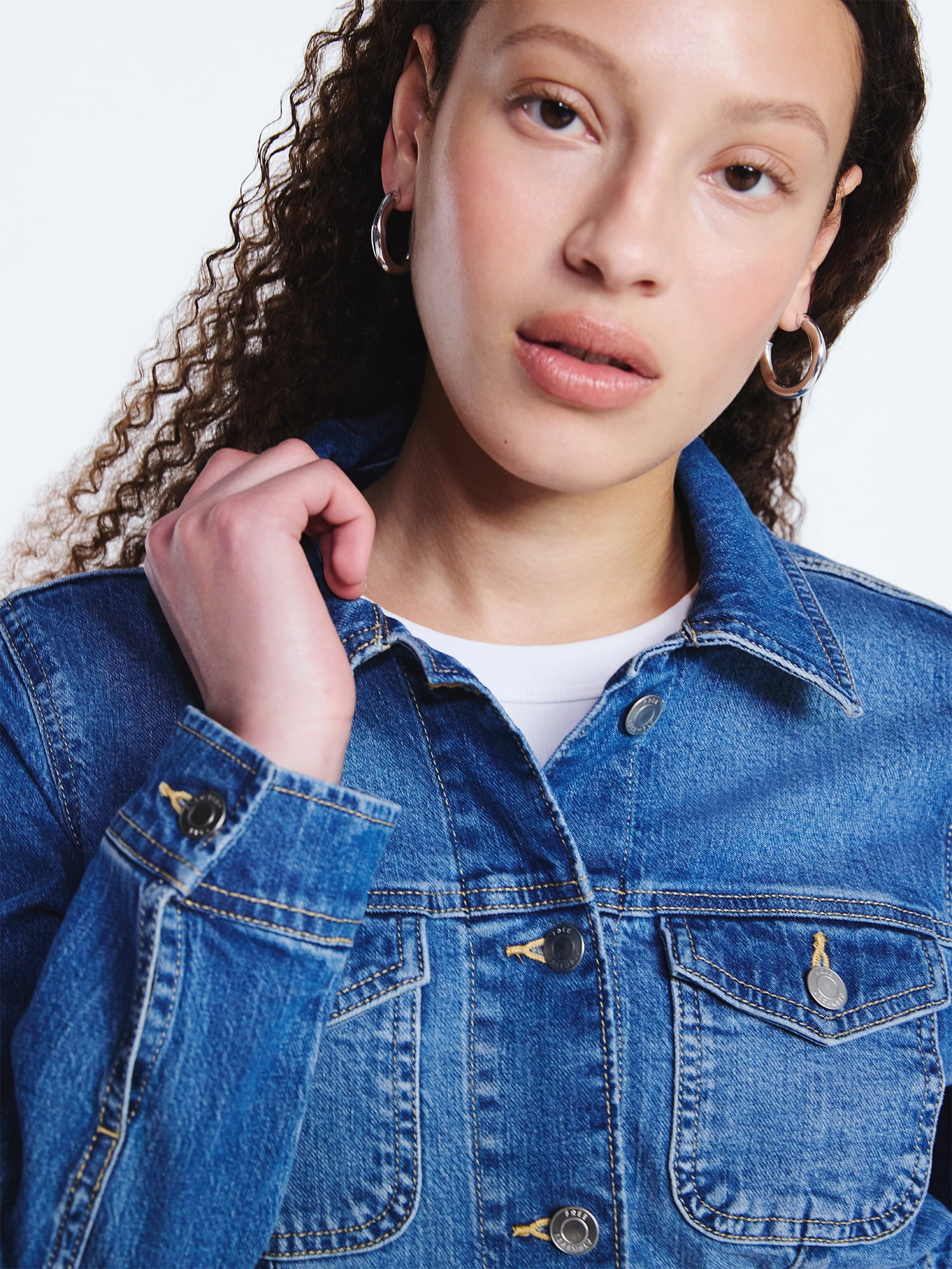 Free Assembly Women's Cropped Denim Jacket with Long Sleeves, Sizes XS-XXL