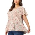 thumbnail image 1 of Women's Plus Size Blouses Flare Sleeve V Neck Floral Tops Pink 3X, 1 of 7