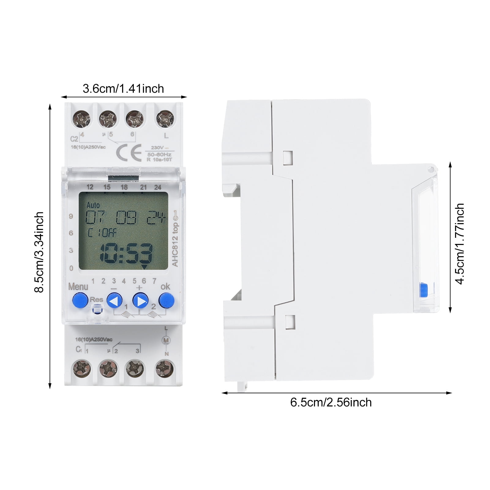 Time 2 Channel Timer Programmable Timing Switch AHC812 230V 16A Weekly Program Digital Time Switch Din Rail Mount