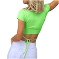 thumbnail image 5 of Samickarr Crop Tops For Women Summer Round Neck Short Sleeve Knit Ribbed Front Cross Back Waist Lace-up Casual Basic Slim Fit Solid Color Tank T Shirts, 5 of 9