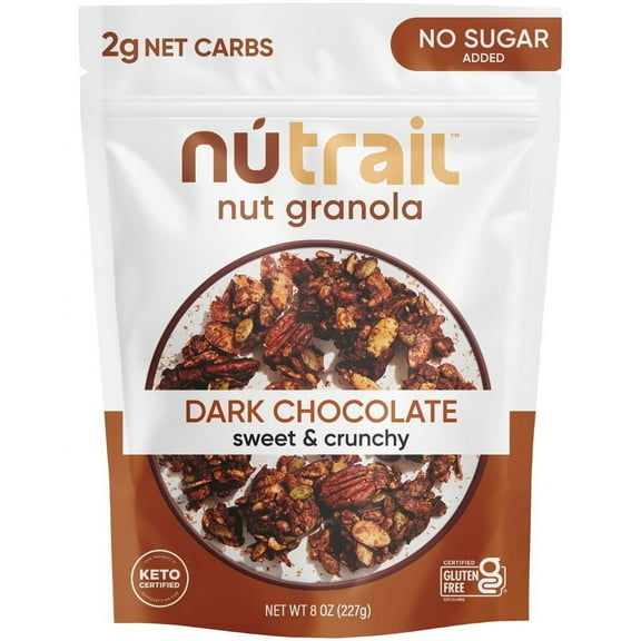 NuTrail Nut Granola Cereal, Dark Chocolate, AIS1 No Sugar Added, Keto, Low Carb, Gluten Free, Grain Free, Healthy Breakfast 8 oz. 1 Count