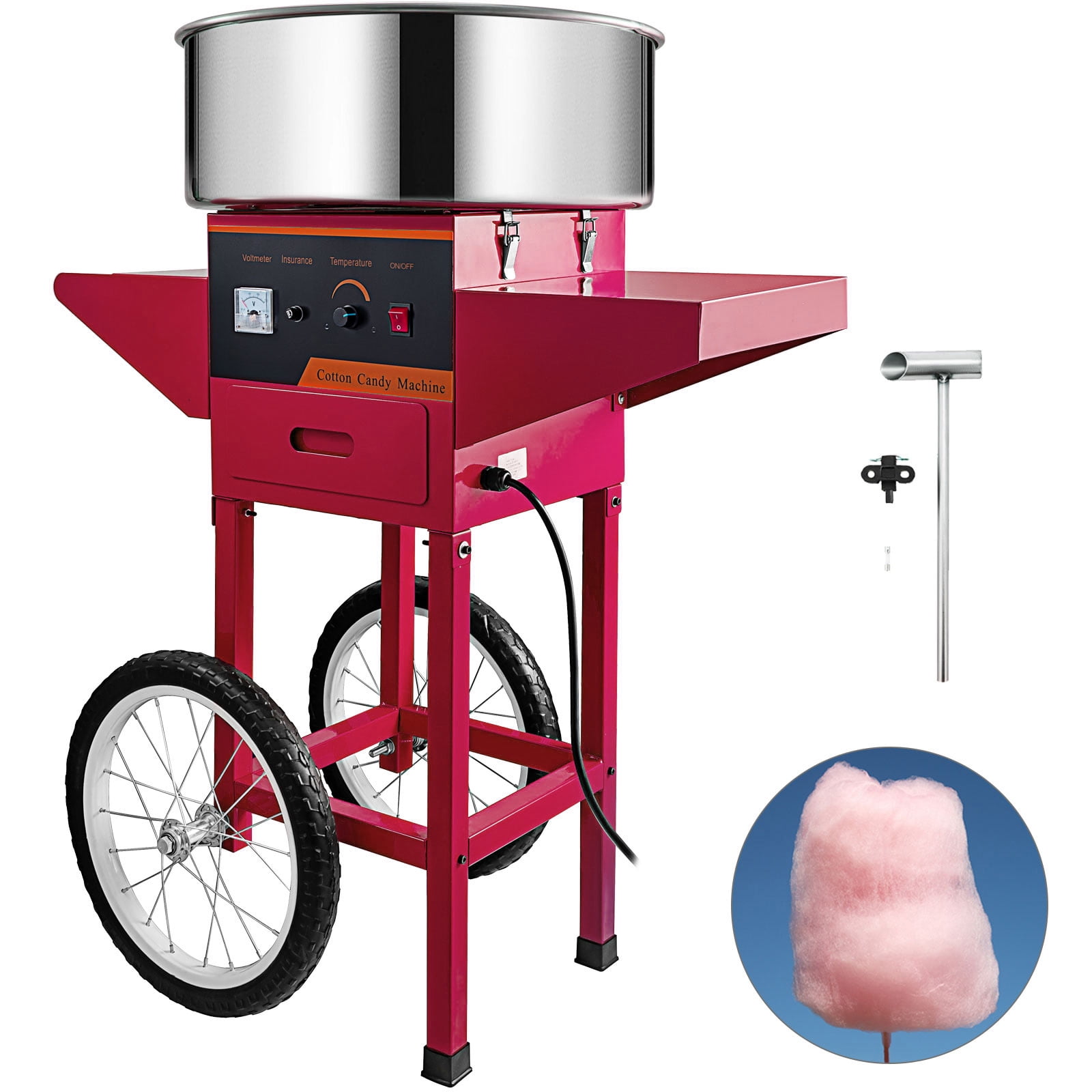 VEVOR 21" Commercial Cotton Candy Machine with Cart Red 110V Stainless