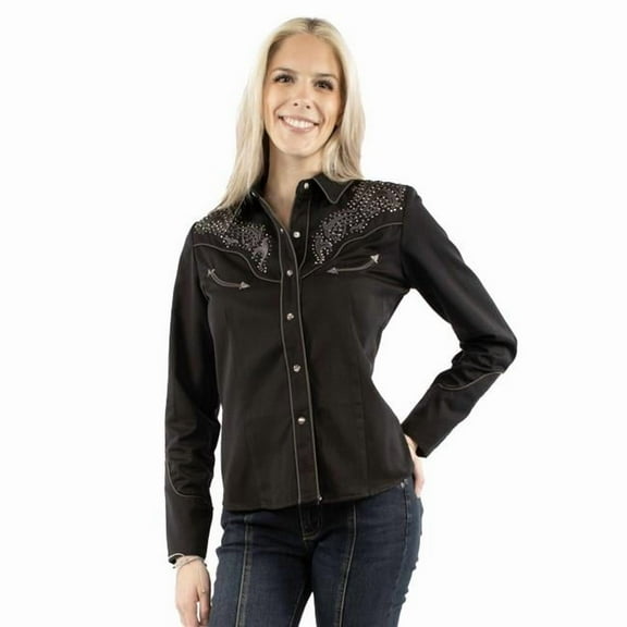 Scully PL-918-BLK-XL Western Shirt Womens Long Sleeve Embroidered Snap, Black - Extra Large