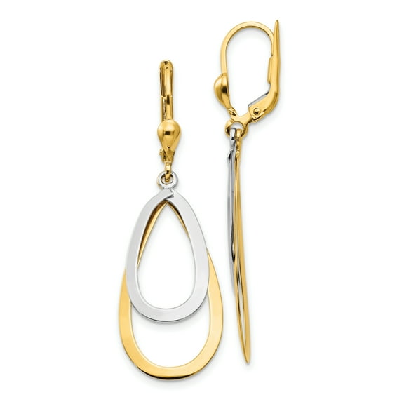 Primal Gold 14 Karat Two-tone Oval Leverback Tear Drop Earrings