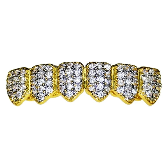 Bling Grillz 18K Gold Plated And Silver Tone Bottom Row CZ Iced Teeth Hip Hop Grills