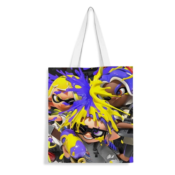 Splatoon canvas Tote Bag handbag: Aesthetic women’s bag for groceries and shopping, made to be reusable with an inner zipper, measuring 13.8 x 15.8 inches (35x40cm).