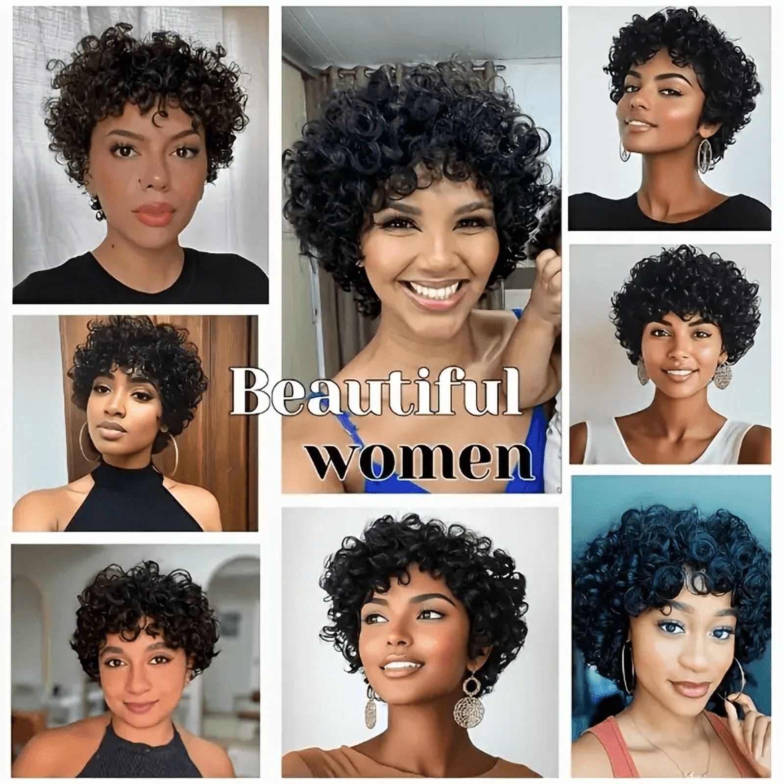 EAEABJ Short Pixie Cut Human Hair Wig for Black Women, Dark Brown Layered Glueless