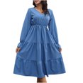 thumbnail image 2 of Qiopertar Robe Longue à Manches Longues Unie Col en V pour Femmes Robe de Soirée Décontractée Liquidation à Moins de 5$ en Liquidation Offres d'Accès Anticipé, 2 of 9
