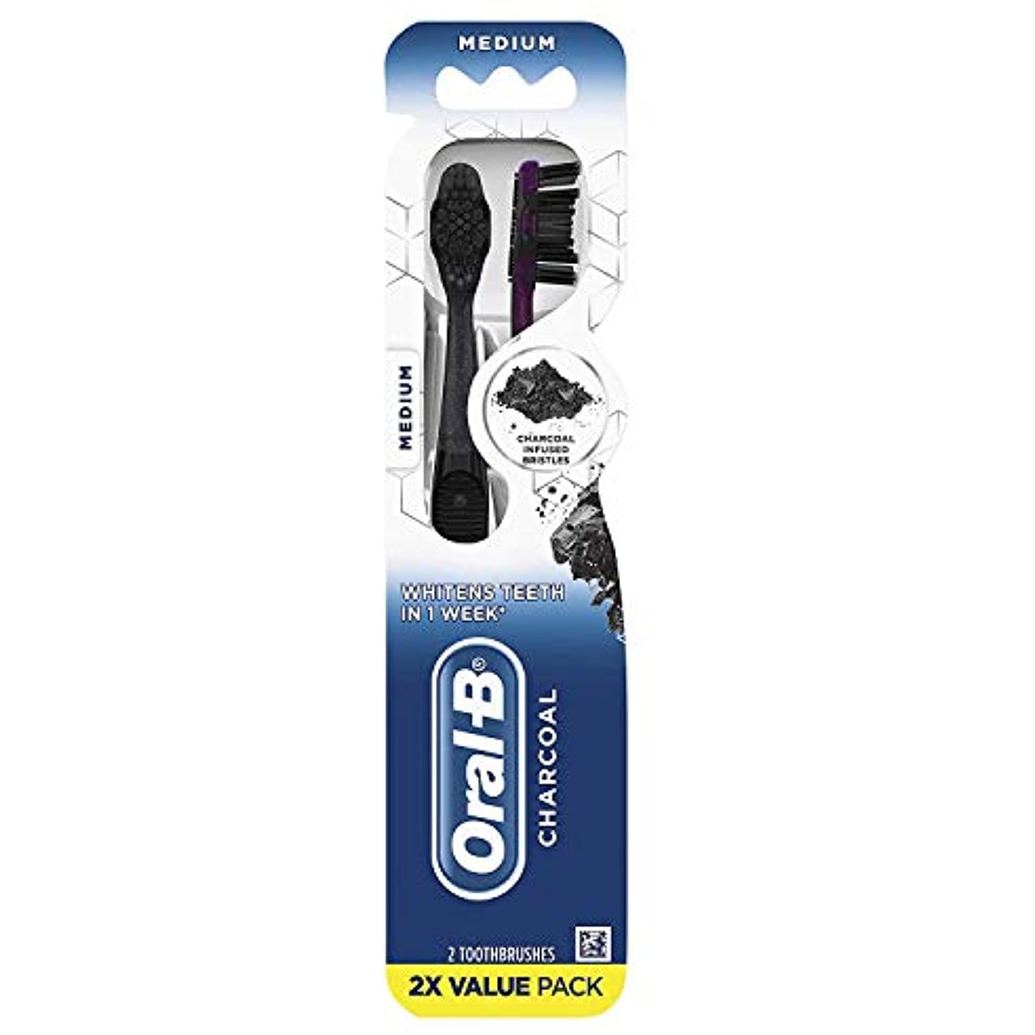 OralB Charcoal Toothbrush Whitening Therapy, Medium 2Ct