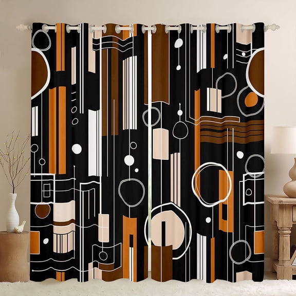 Manfei Contemporary Abstract Blackout Curtains, Geometric Circle Rectangle Curtains Pack of 2 (42x84 Each), Brown and Black