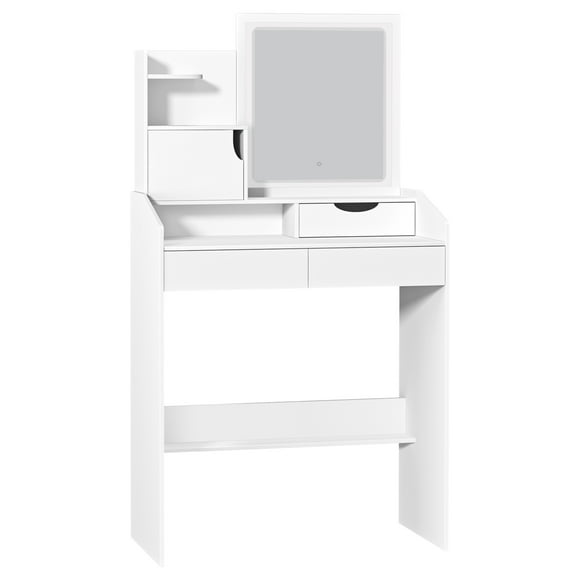 Vanity Desk with LED Light and Mirror, Makeup Table with 2 Drawers, Bedroom Dressing Table, Makeup Desk with Brightness Adjustable