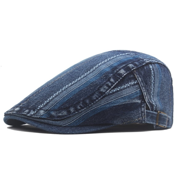Women Men Classic Stripe Denim Flat Newsboy Hat Peaked Golf Driving Cabbie Beret Cap