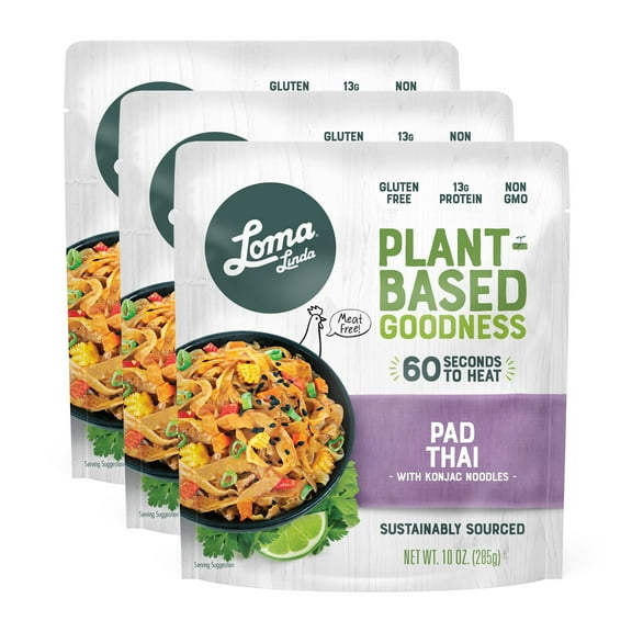 Loma Linda Blue - Vegan Complete Meal Solution - Heat & Eat Spicy Pad Thai (10 oz.) (Pack of 3) - Non-GMO