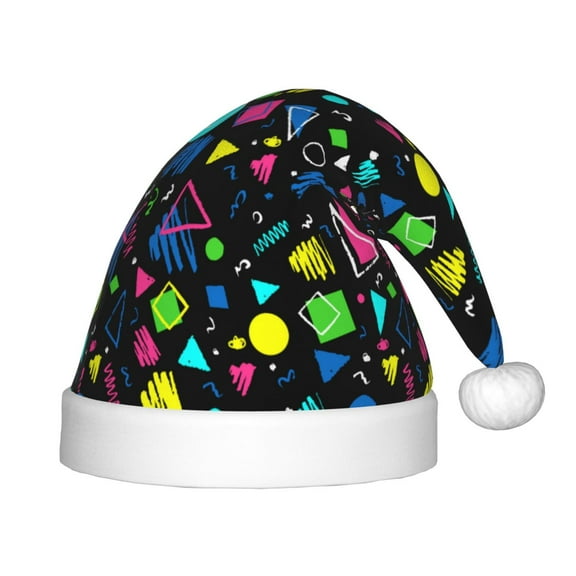 Fuzoiu Geometric 1980s Styled Print Santa Hat Christmas Hat for kids,Santa Hats with Pompom, Unisex Xmas Holiday Hat for Christmas New Year Festive Party Supplies