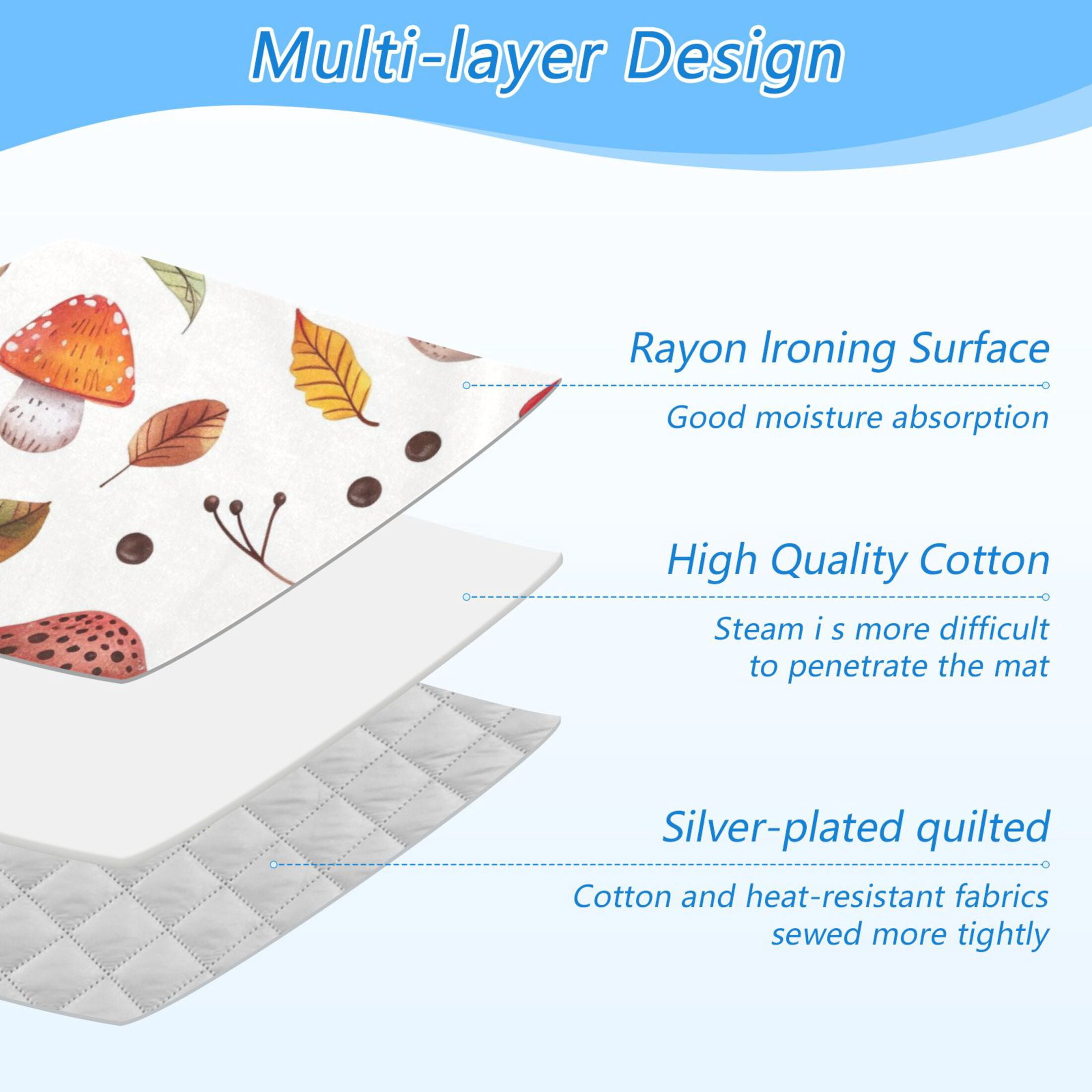 Mushrooms and Colorful Leaves Ironing Mat Blanket Portable Travel Ironing Pad Heat Resistant Pad 47.2" x 27.6”