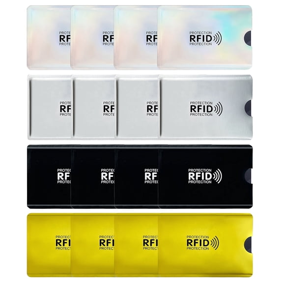 16 Pack RFID Blocking Credit Card Sleeves in Laser Silver Black Yellow, Durable Protector NFC Holder for Identity Theft Protection