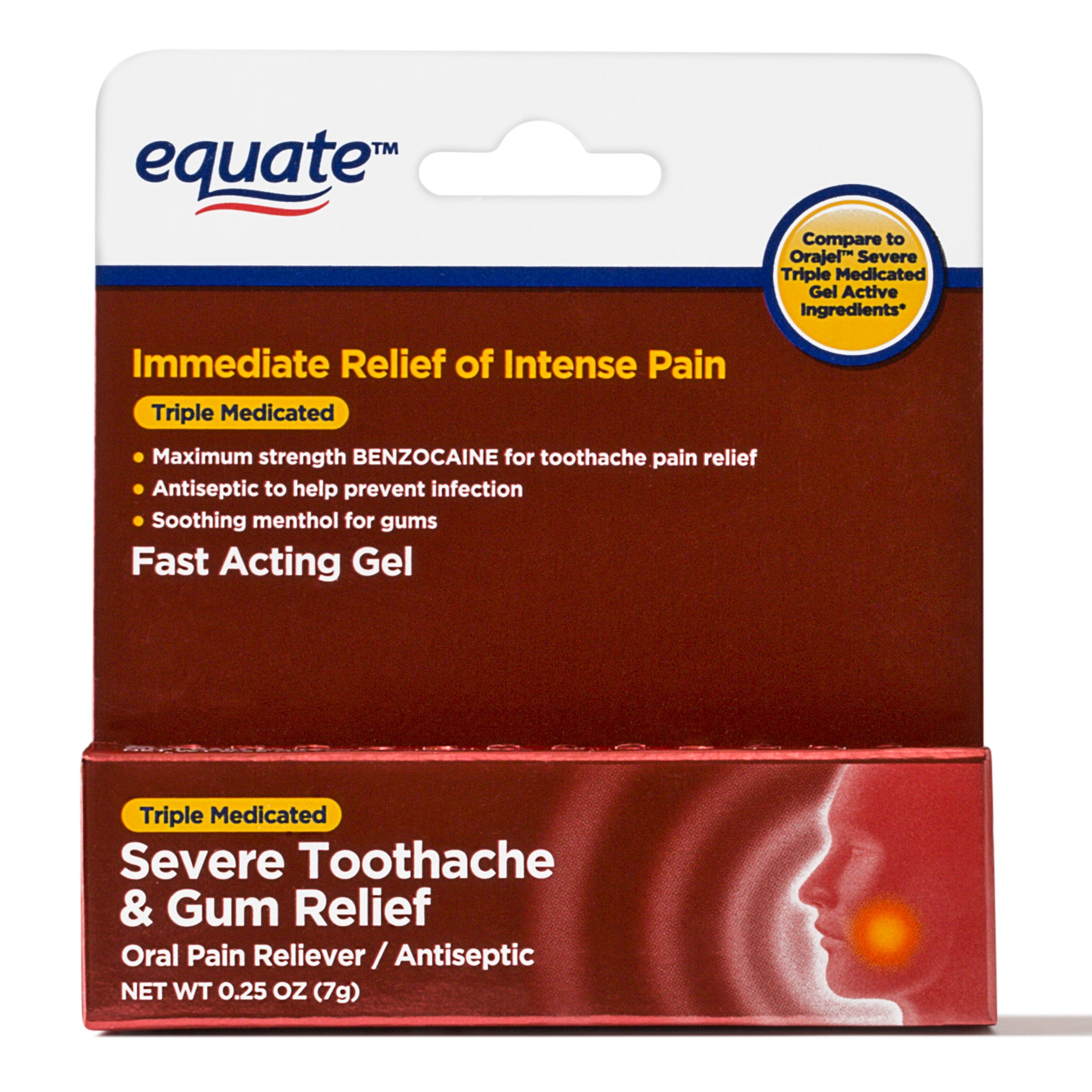 Equate 0 25 Oz Severe Toothache Gum Relief Antiseptic Gel Walmart Com