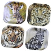 FREEAMG Jungle Themed Paper Party Plates (16 pieces)! 16-7in. Square, Dessert Plates featuring Realistic, Lifelike Jungle Animal Faces! Includes 4 each of Leopards, Tigers, Giraffes, and Zebras