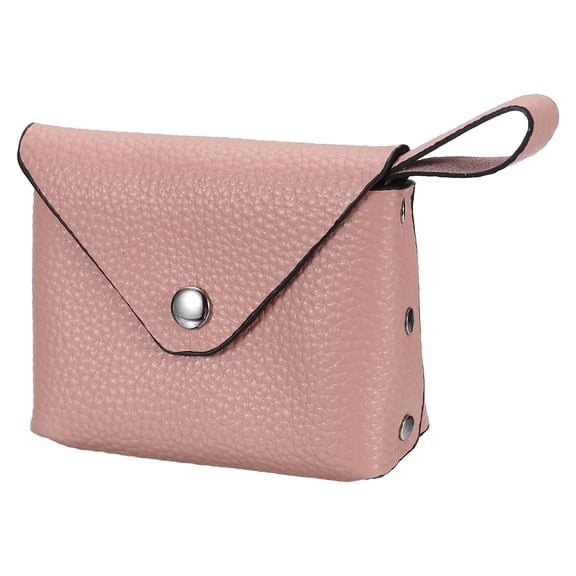 Uxcell Leather Coin Purse, Small Coin Pouch, Portable Pocket Pouch Change Purse Wallet Snap Closure with Handle for Women Men Credit Card, Light Pink
