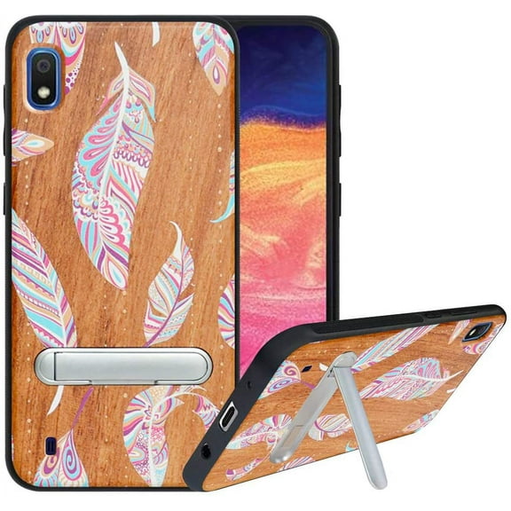 Labanema Samsung Galaxy A10 2019 Case, Samsung Galaxy A10 2019 Cover with Metal Kickstand, Natural Wood TPU Cover, Anti Scratch Case for Samsung Galaxy A10 2019 (Feather)