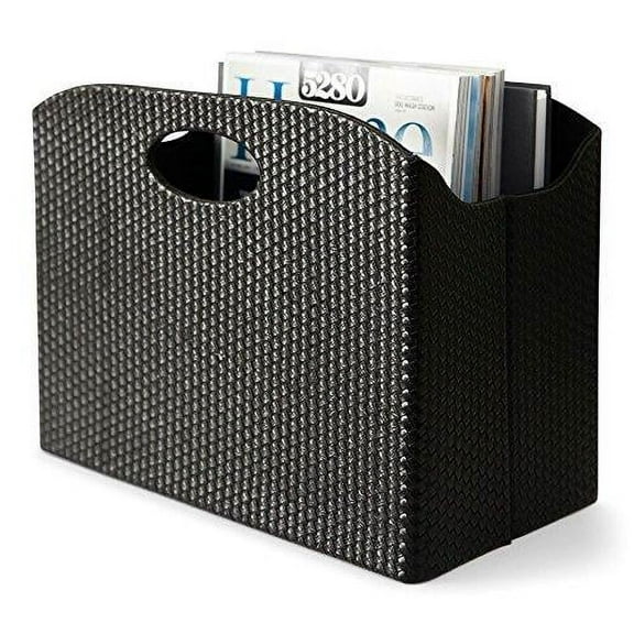 Blu Monaco - Quality PVC Leather Magazine Holder - Basket with Handles (Woven Black)