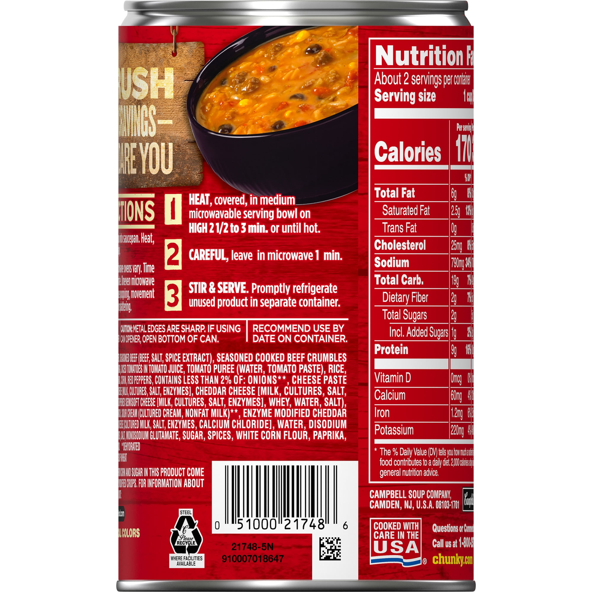 Campbell's Chunky Soup, Beef Burrito Soup, 18.6 Ounce Can
