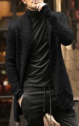 Jacket Open Outwear Cardigan Sweater Plain Knitted Winter Coats Mens Long Sleeve