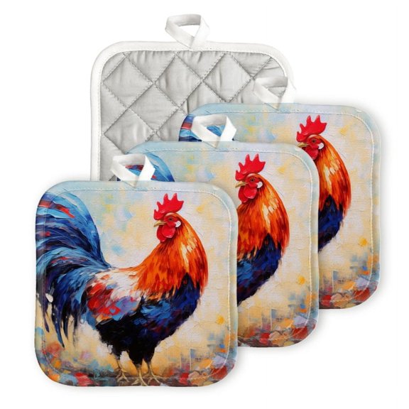 BaHomeck Pot Holders 4pcs dacron Made Square heat-resisting mat Machine Washable for Kitchen Oven Hot Pads 6.7inch*6.7inch,Cute Colorful Rooster
