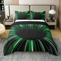 100% Cotton Stripes Duvet Cover King Size, Gradient Striped Comforter Cover, Geometrical Stripes 3D Swirl Modern Bedroom Decor Bedding Set, Abstract Line Black Green Quilt Cover (No Comforter)