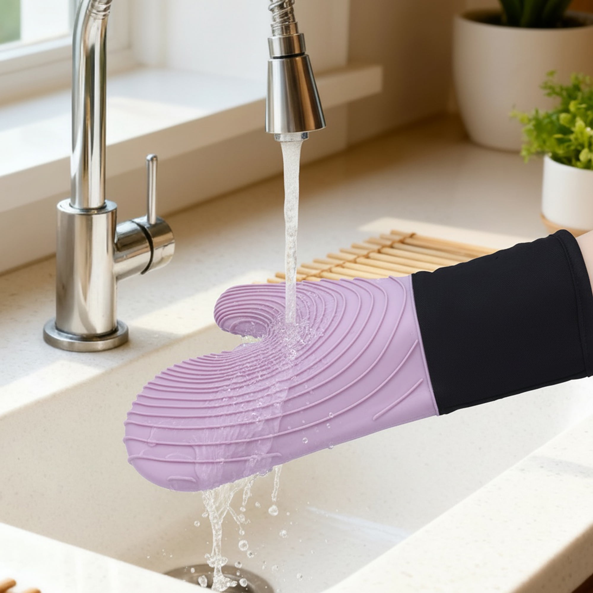 Unique Bargains Cotton Oven Mitts Heat-Resistant Cooking Gloves Purple 13.4x7.1inch