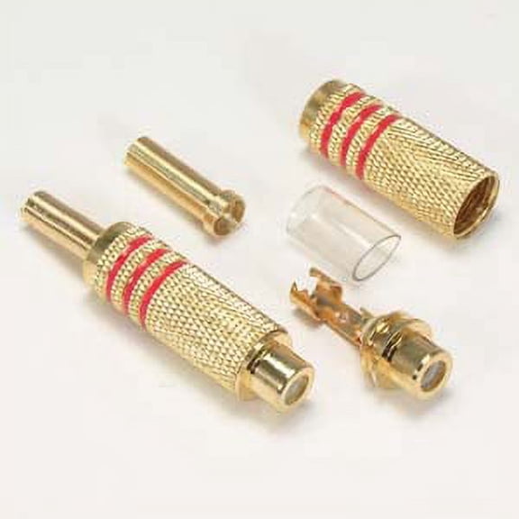 ACCL RCA Jack Metal Gold Plated Red Stripe w/Spring, 1 Pack