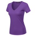 thumbnail image 1 of FashionOutfit Women's Solid Basic Lightweight V-Neck Short Sleeve Top, 1 of 1