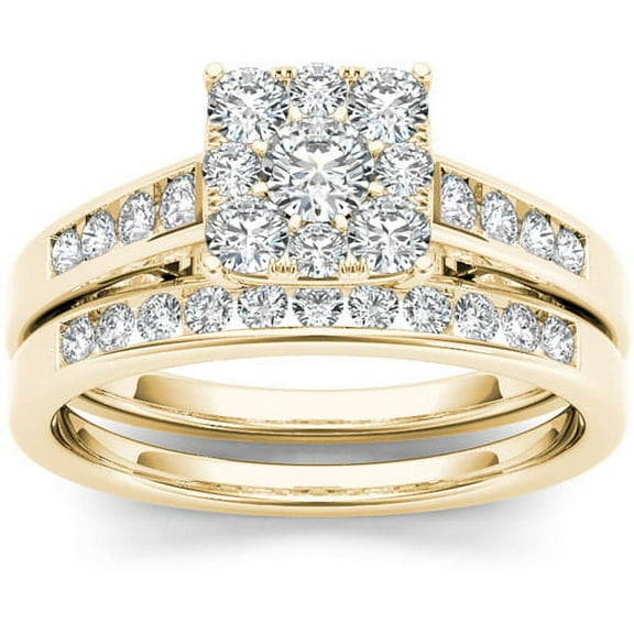 3/4 Carat T.W. Diamond 10kt Yellow Gold Cushion-Shape Engagement Ring Set