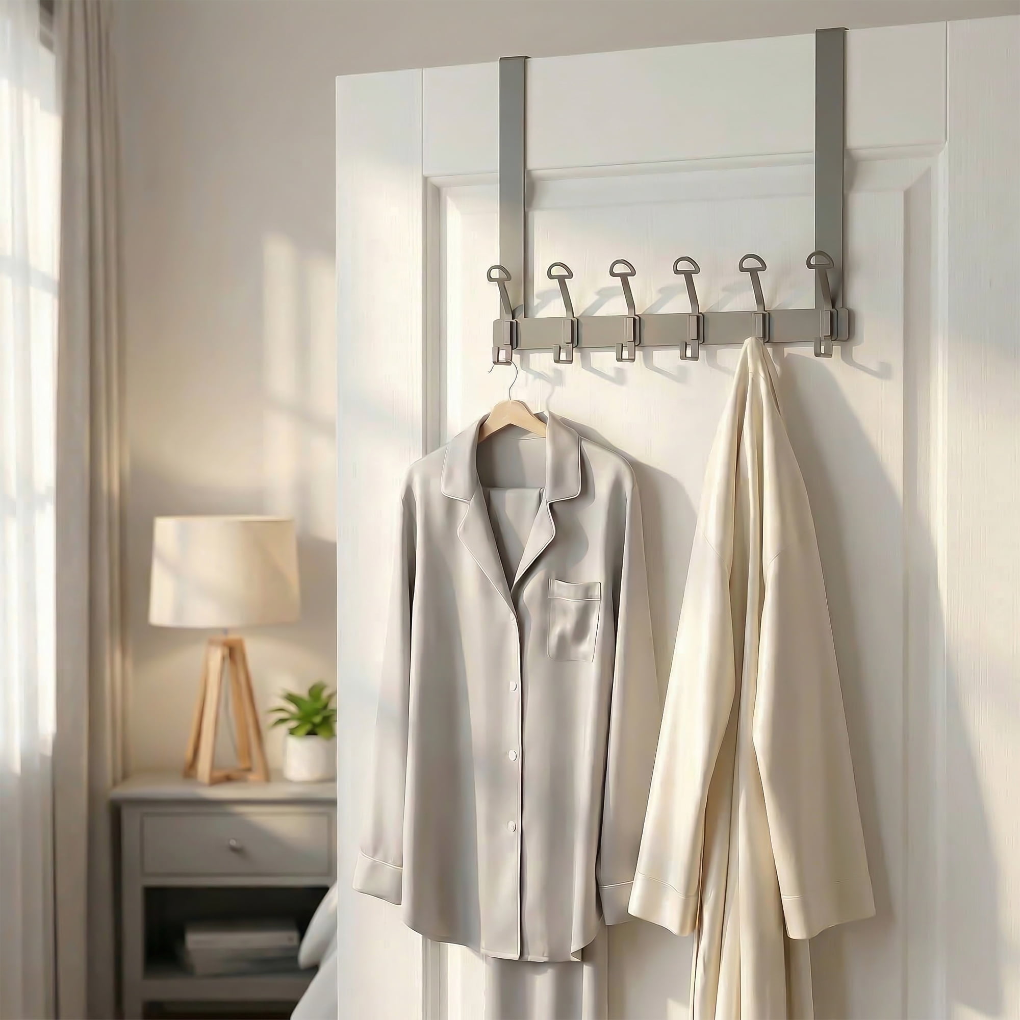 Unique Bargains Coat Rack Wall Mount with 6 Hooks for Entryway Bedroom Gray 15.4"x11"