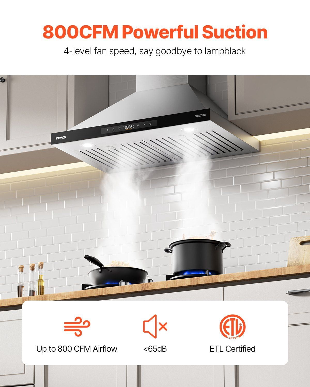 36" Wall Mount Range Hood Ceiling Mount Vent 800CFM Gesture & Touch Control
