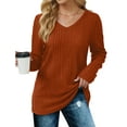 thumbnail image 2 of Qaspx Sweatshirts for Women Lightweight V Neck Long Sleeve Shirts Casual Loose Ribbed Tops, 2 of 5