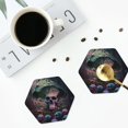 thumbnail image 4 of Honeii Forest Mushroom Skull print Leather Coaster Set of 4, ideal for safeguarding your furniture from drinks spills and effortless cleanup-Hexagon, 4 of 6