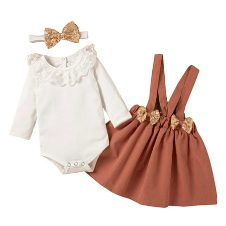 

Qufokar Baby Clothes Cute Fashion Outfits Baby Girls Solid Lace Long Sleeved Romper Tops Suspender Skirt With Headband Outfits Clothes Set