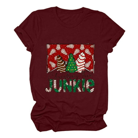 

Long Sleeve Shirts for Women Womens Long Sleeve Tops Women s Funny Christmas Print Short Sleeved Women s Tops Christmas Tree Letter Print T-shirt Workout Tops Workout Tank Tops for Women Red XL