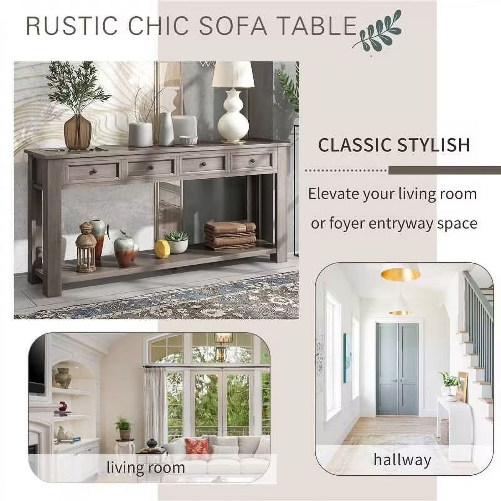 EUROCO 60" Rustic Console Table Sofa Table, Entryway Wood Table with 4 Drawers and Bottom Shelf for Storage, Espresso